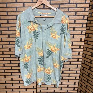 Caribbean Joe Sage Green‎ Hawaiian Floral Polo Size Large